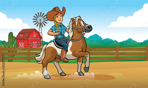 cowgirl riding horse at the ranch