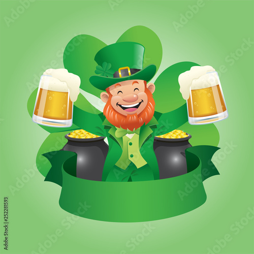 st patricks day with leprechaun holding pint of beers