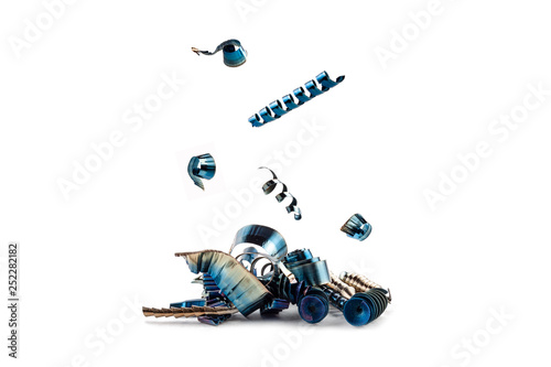 Metal shavings of different types on a white background, isolate