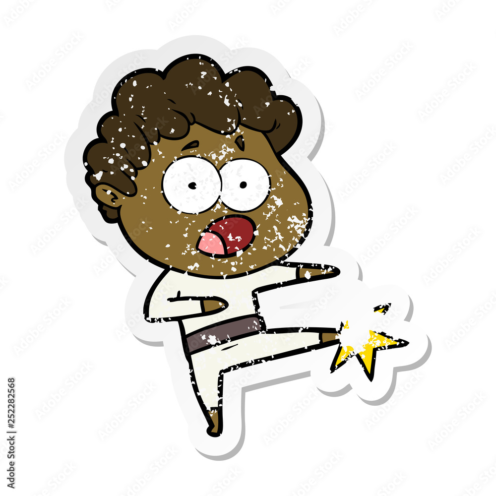 distressed sticker of a cartoon man gasping in surprise distressed sticker of a cartoon man gasping in surprise