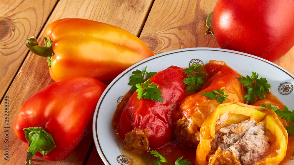 Stuffed peppers - rice with meat and spices, it's a supply of energy for the whole day.