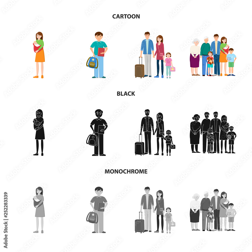 Vector illustration of character and avatar logo. Set of character and portrait stock vector illustration. Vector illustration of character and avatar logo. Set of character and portrait stock vector illustration.