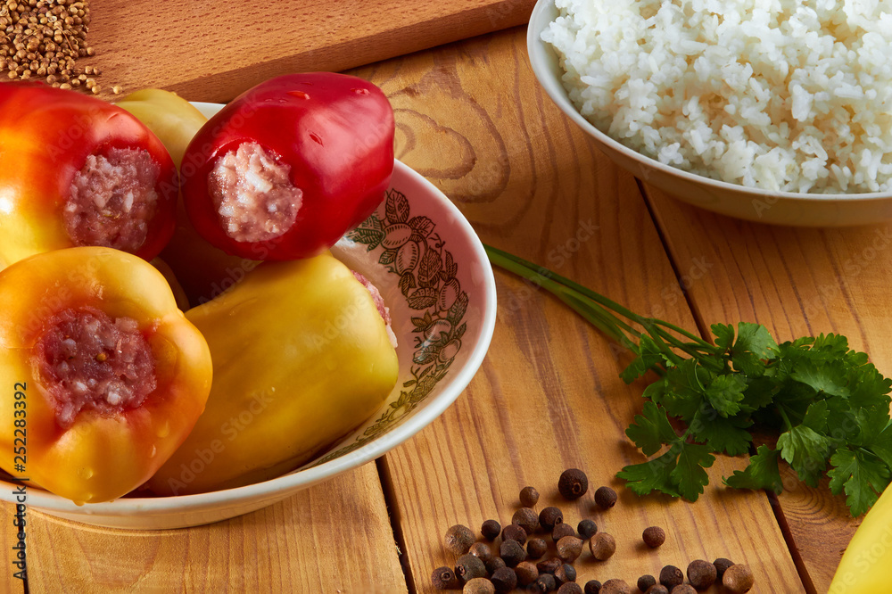 Meat dish for men stuffed peppers - rice with meat and spices it's a supply of energy for the whole day.