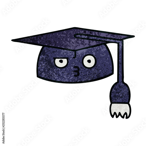 retro grunge texture cartoon graduation hat