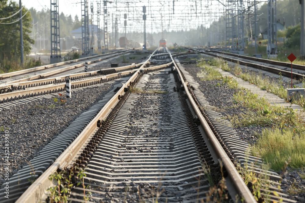 Railway or railroad tracks for train transportation. Railway or railroad tracks for train transportation.