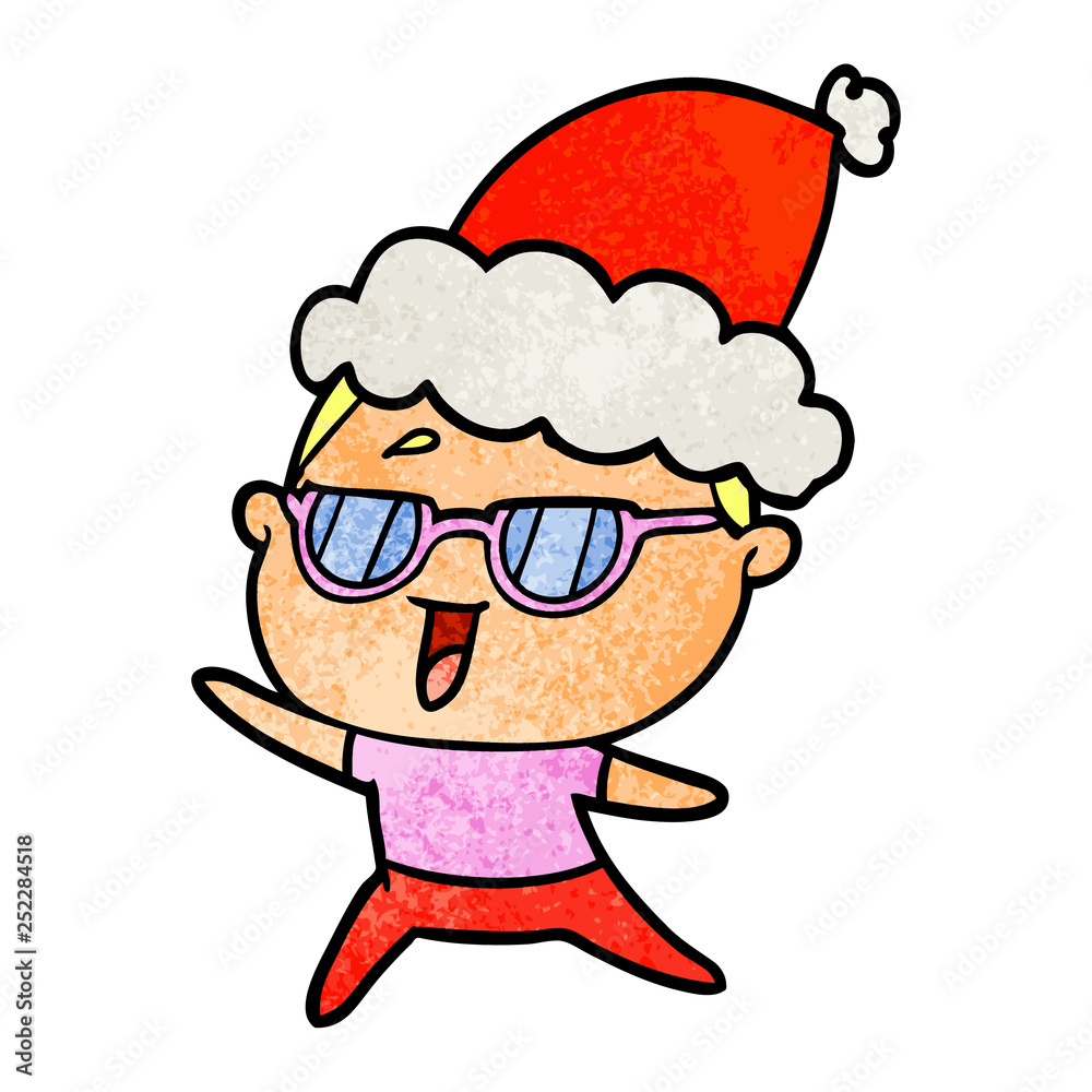 textured cartoon of a happy woman wearing spectacles wearing santa hat textured cartoon of a happy woman wearing spectacles wearing santa hat
