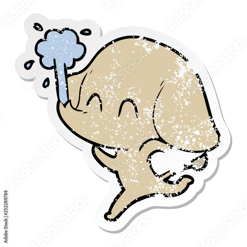 distressed sticker of a cute cartoon elephant spouting water