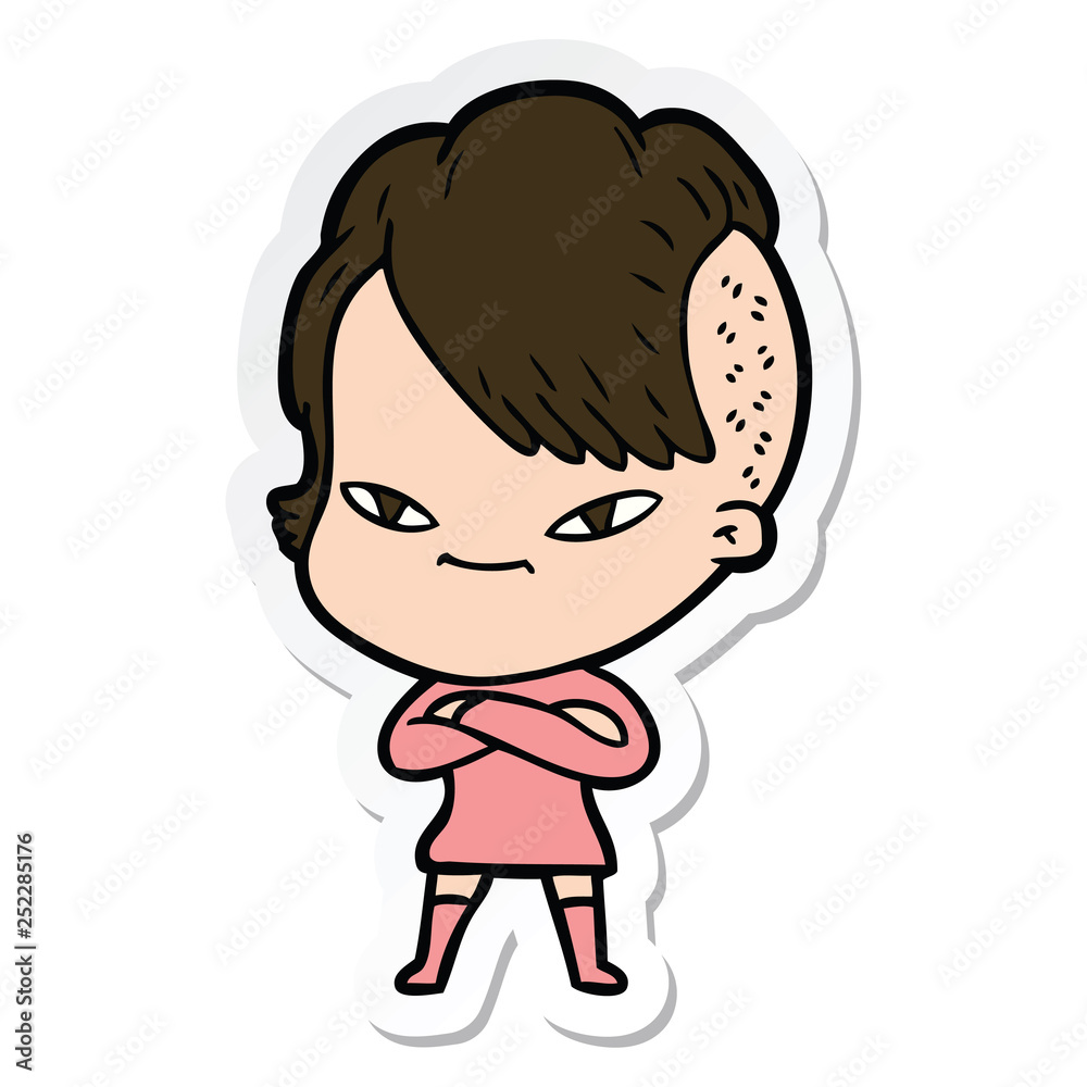 sticker of a cute cartoon girl with hipster haircut sticker of a cute cartoon girl with hipster haircut