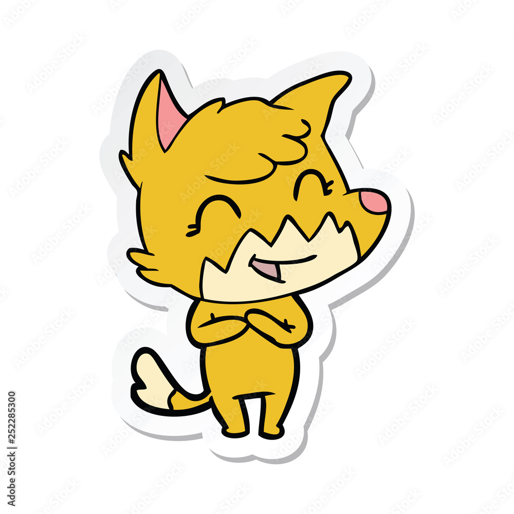 sticker of a happy cartoon fox