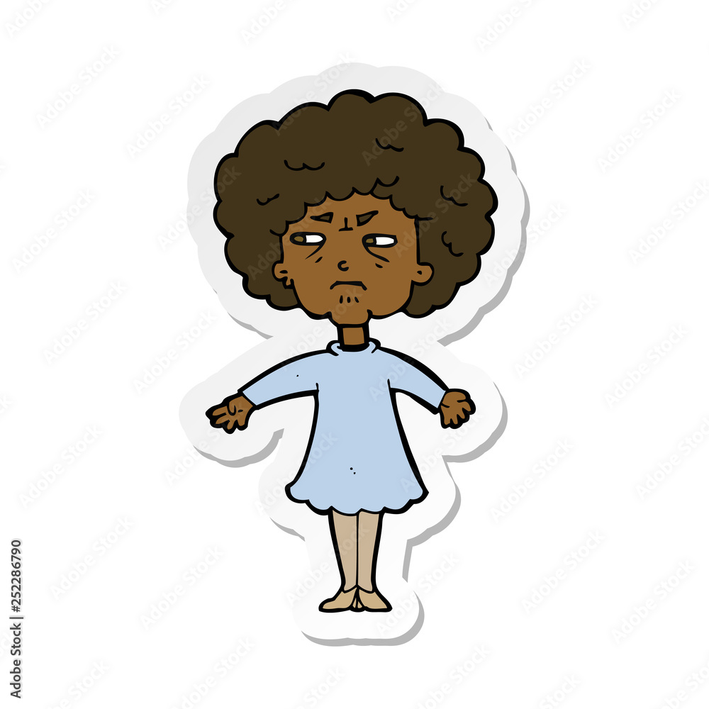 Obraz premium sticker of a cartoon bitter old woman