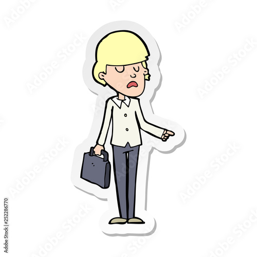 sticker of a cartoon arrogant businessman pointing