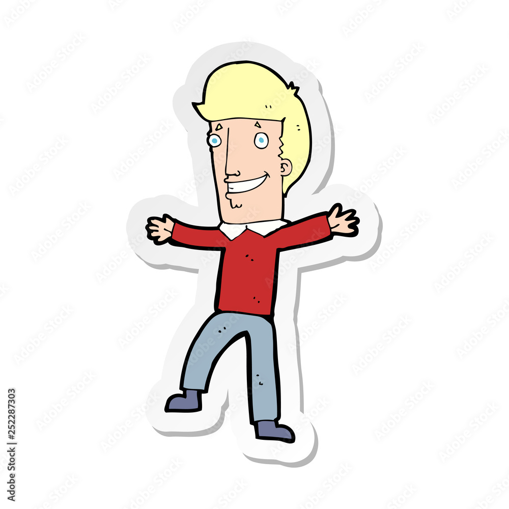 sticker of a cartoon happy man