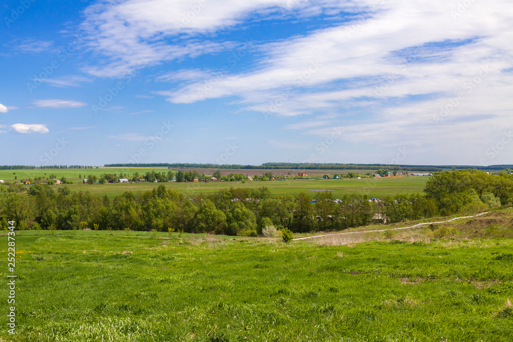 Summer panormama river field against a blue sky Summer panormama river field against a blue sky
