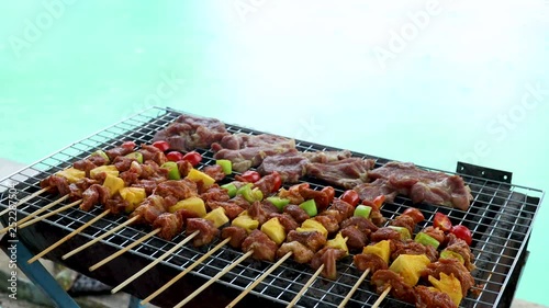 BBQ grill in pool party