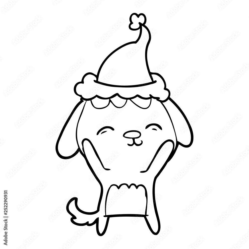 happy line drawing of a dog wearing santa hat happy line drawing of a dog wearing santa hat