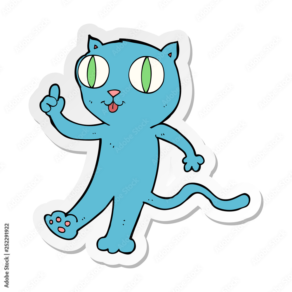 Obraz premium sticker of a cartoon cat with idea