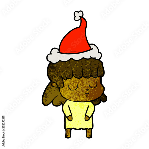 textured cartoon of a indifferent woman wearing santa hat