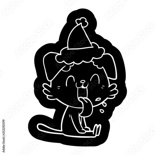 cartoon icon of a panting dog wearing santa hat