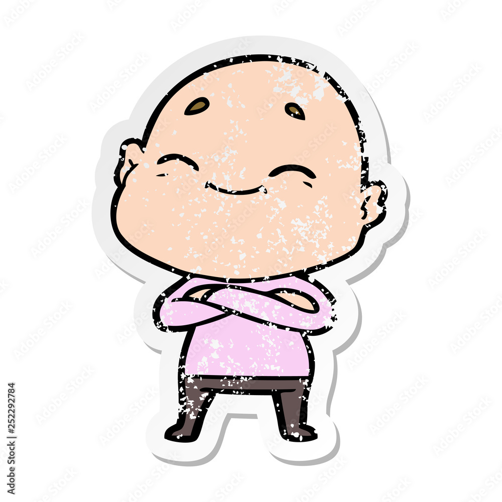 distressed sticker of a happy cartoon bald man distressed sticker of a happy cartoon bald man