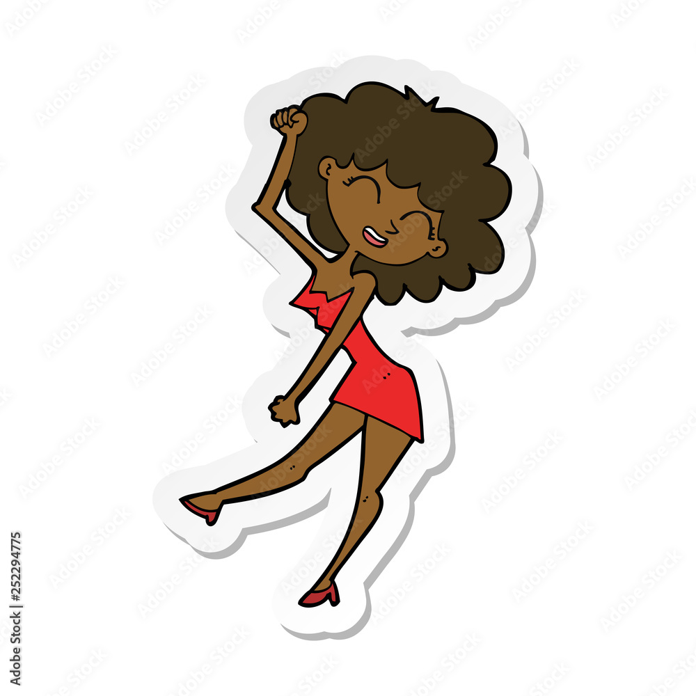 sticker of a cartoon dancing woman