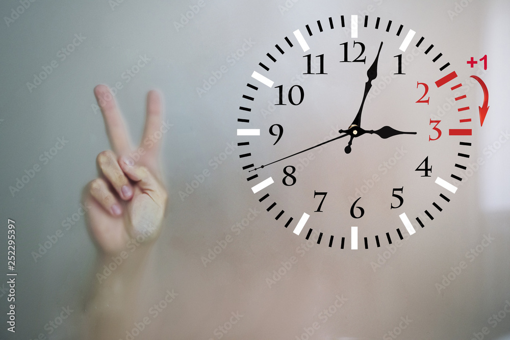 Daylight Saving Time. DST. Wall Clock going to winter time. Turn time forward. Daylight Saving Time. DST. Wall Clock going to winter time. Turn time forward.