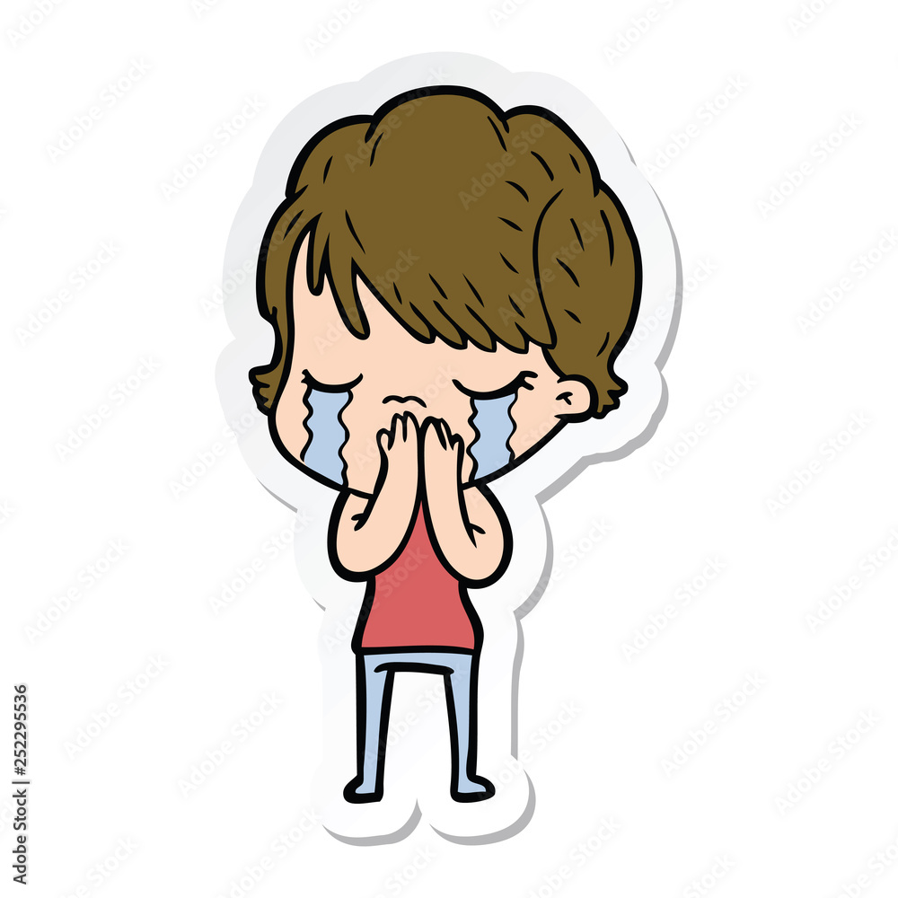sticker of a cartoon woman crying sticker of a cartoon woman crying