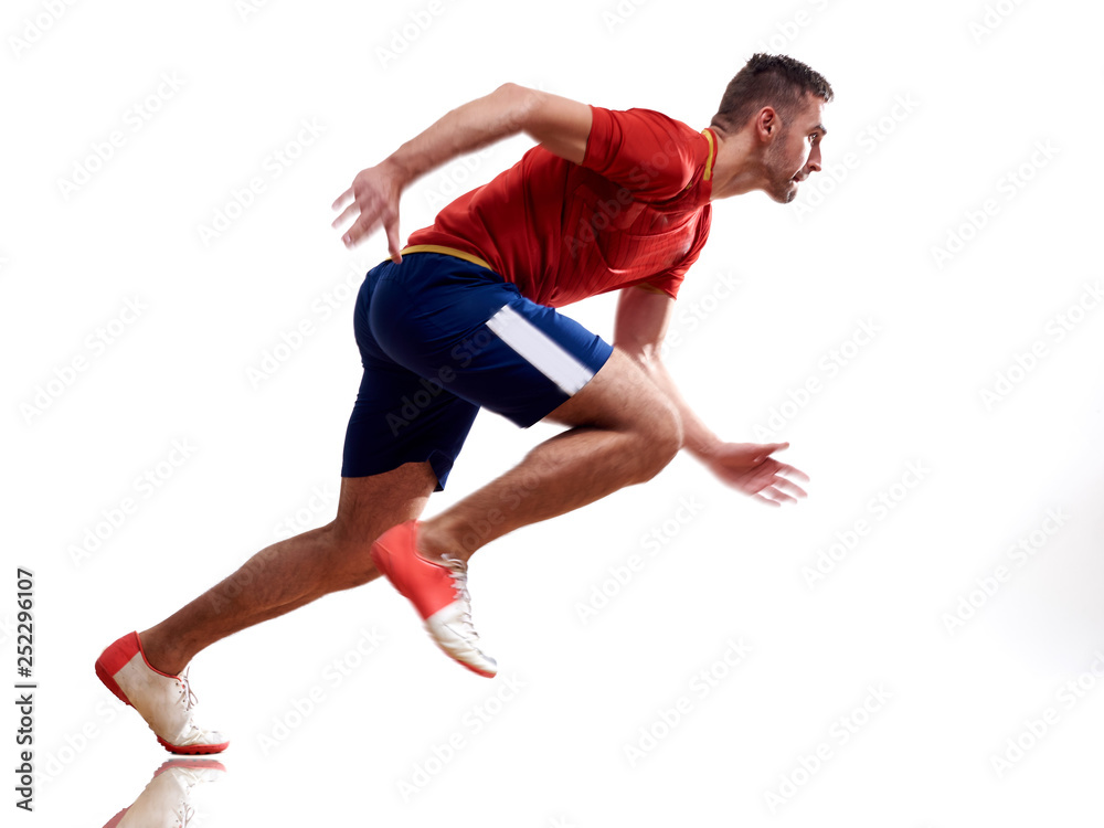 one caucasian man runner jogger running jogging isolated on white background with shadows