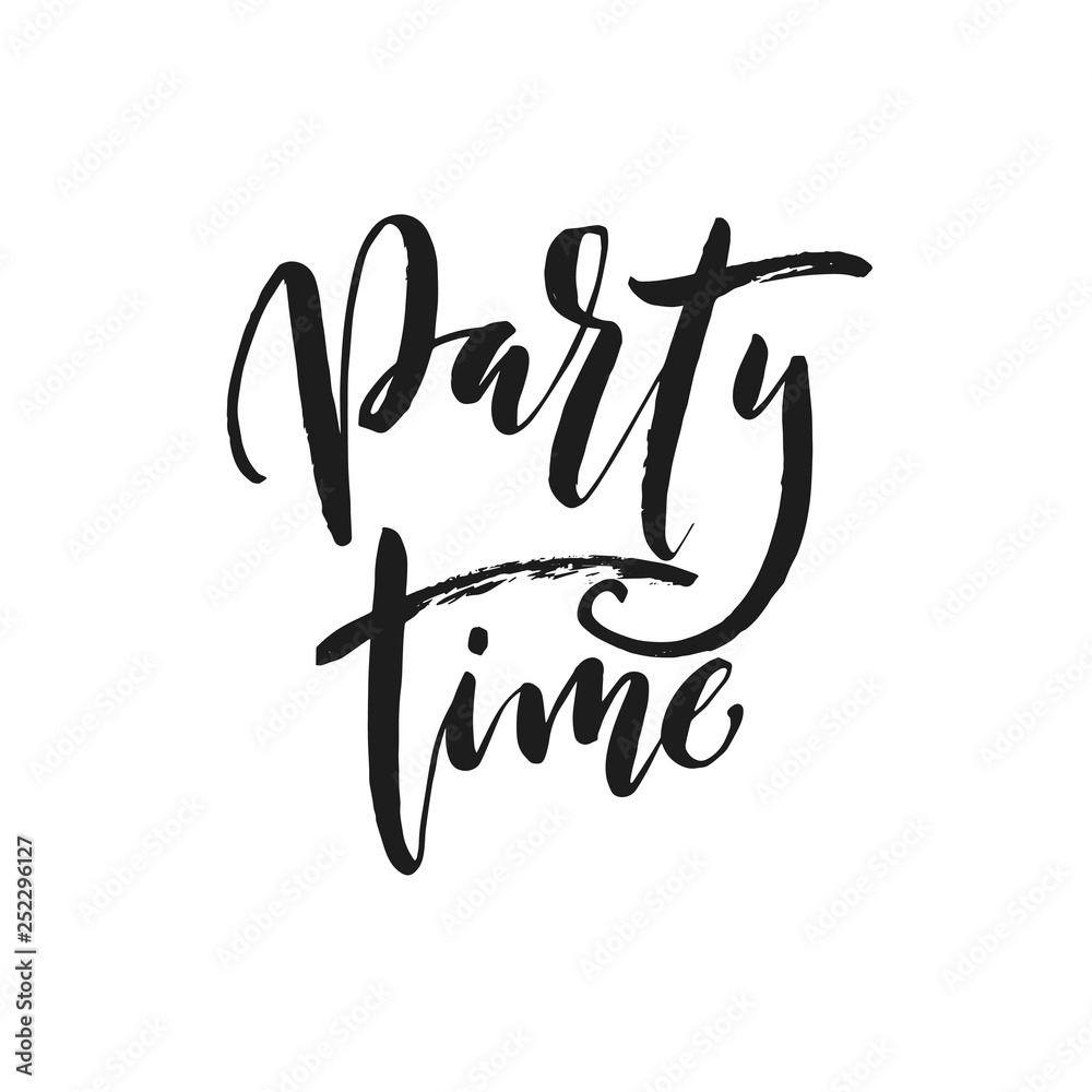 Hand drawn word. Brush pen lettering with phrase Party Time. Hand drawn word. Brush pen lettering with phrase Party Time.