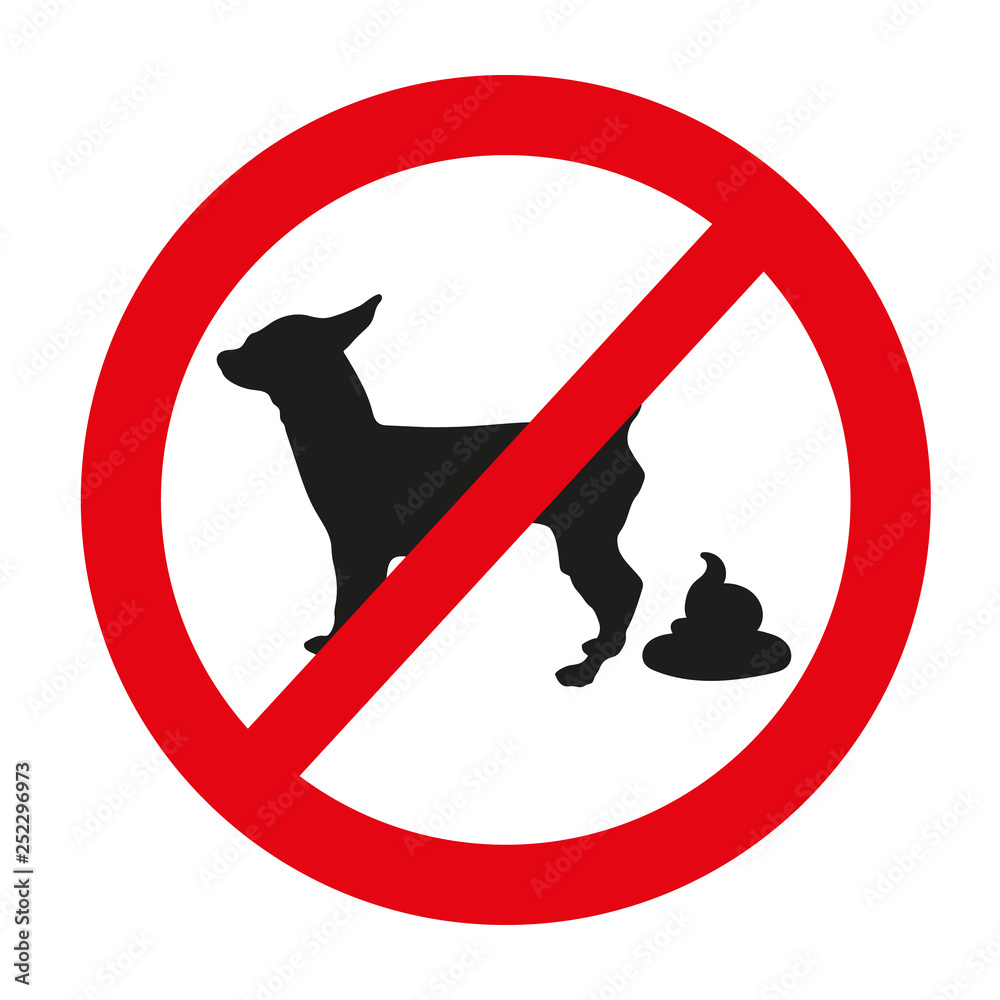 No dog pooping sign. Information red sign for dog owners. Shitting is