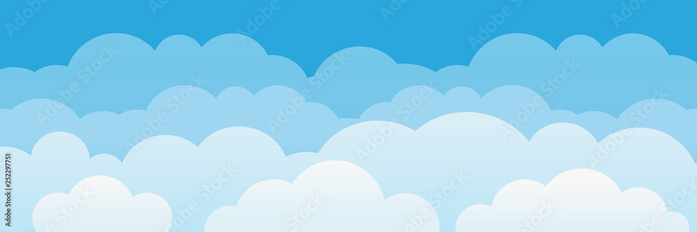 Cute cartoon clouds and sky background.  - obrazy, fototapety, plakaty 