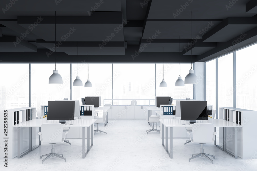 White panoramic office interior