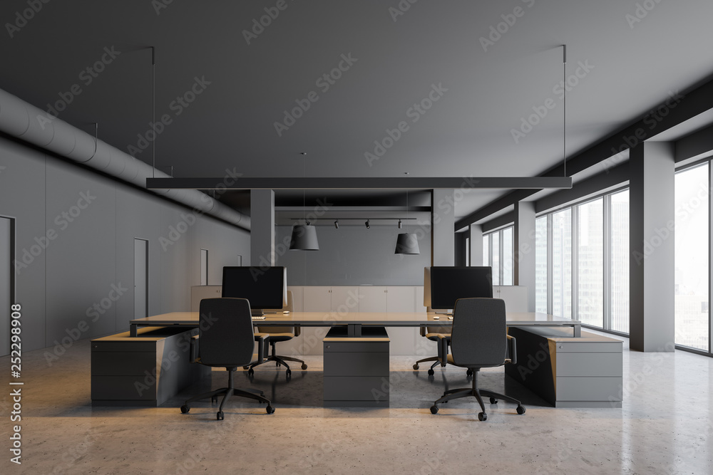Fototapeta premium Gray office interior with columns