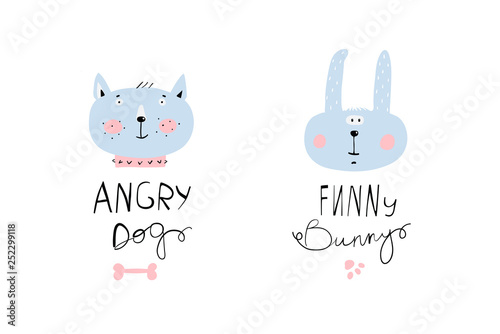 Funny bunny and angry dog logotypes