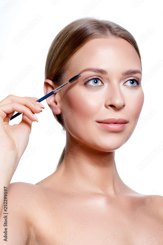 Beautiful face closeup woman with healthy skin and natural makeup isolated on white Beautiful face closeup woman with healthy skin and natural makeup isolated on white