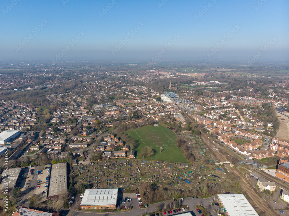 Fototapeta premium Aerial photo of the UK town of Wokingham. Wokingham is a historic market town in Berkshire, England, 39 miles west of London