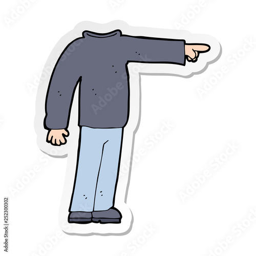 sticker of a cartoon headless man pointing