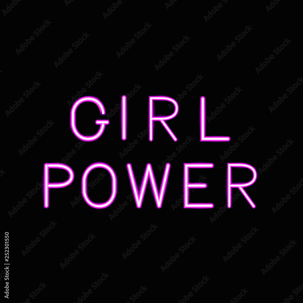 Girl Power 3d neon banner on black background. Inspirational quote. Feminist slogan sign. Feminism and women rights concept. Womens day motivational poster. Vector illustration. Girl Power 3d neon banner on black background. Inspirational quote. Feminist slogan sign. Feminism and women rights concept. Womens day motivational poster. Vector illustration.