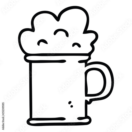 quirky line drawing cartoon tankard of beer
