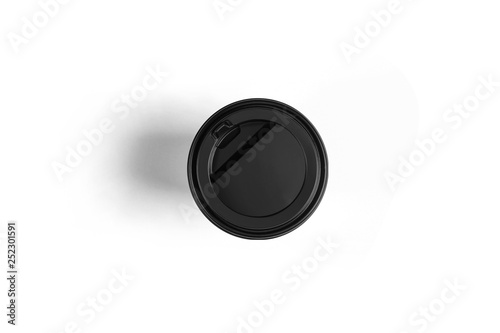 Paper cup with cap isolated on soft gray background.Can be used for your design and branding. 3D rendering