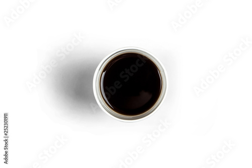 Coffee cup top view isolated on white background, with clipping path. Black coffee cup.3d rendering