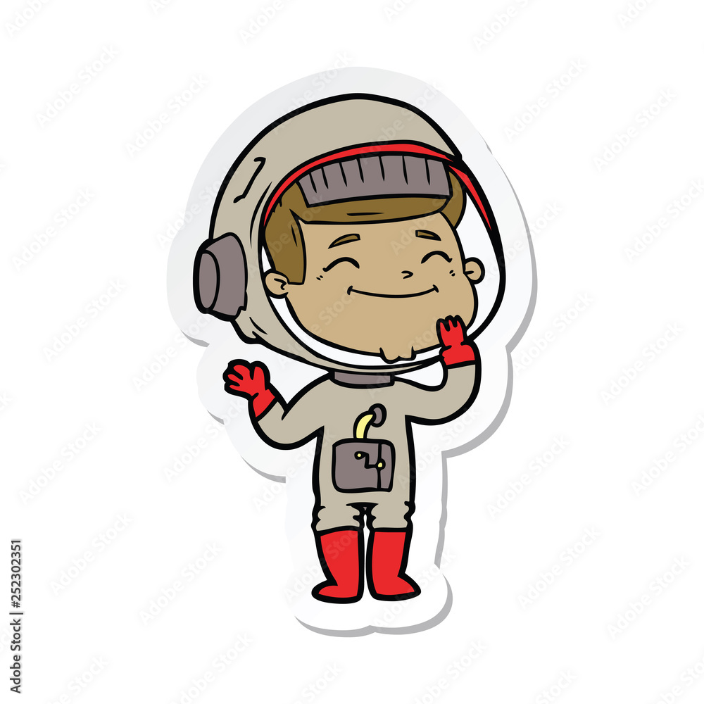 sticker of a happy cartoon astronaut