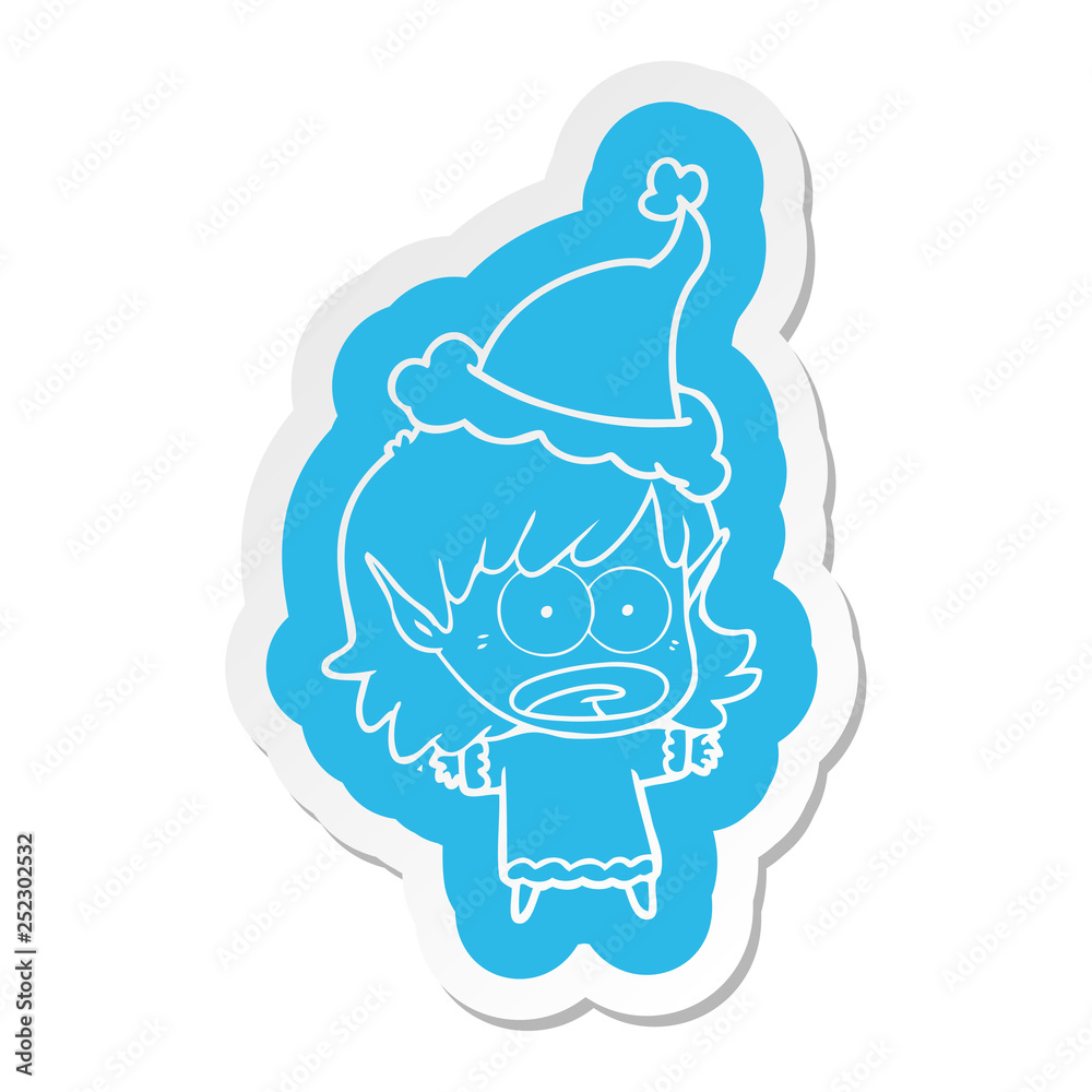 cartoon sticker of a shocked elf girl wearing santa hat cartoon sticker of a shocked elf girl wearing santa hat