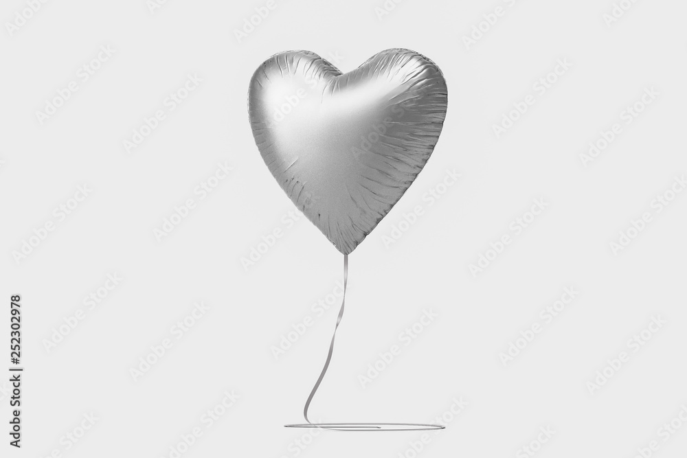 Air Balloon.Heart shaped foil balloon mock up isolated on white background. Love. Holiday celebration. Valentine's Day party decoration. Heart air balloon.High resolution photo.