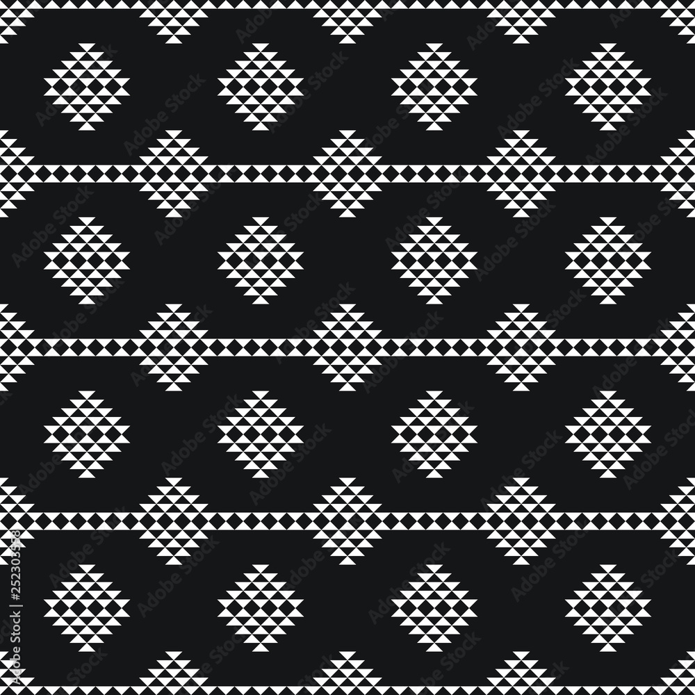 Seamless Black and White Triangles Mosaic Patterns, Abstract Geometric Triangle Background.