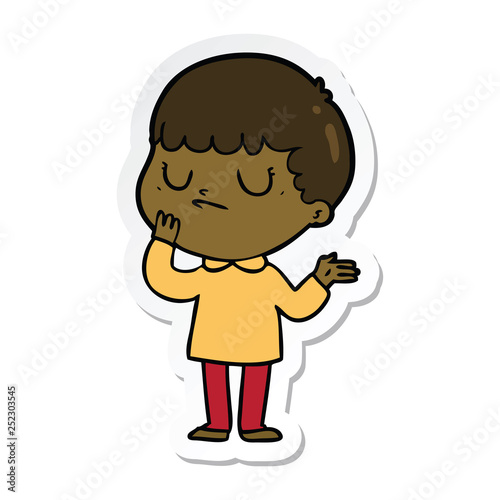 sticker of a cartoon grumpy boy
