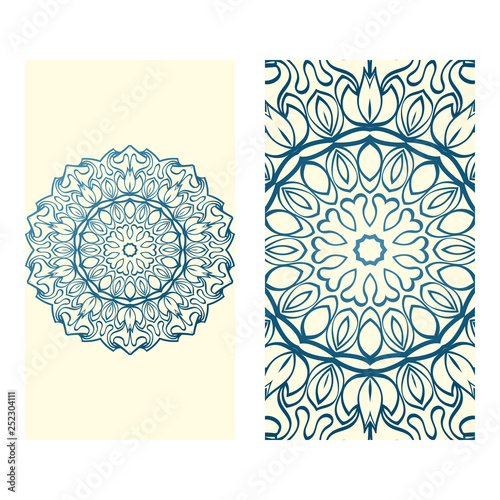 Templates For Greeting And Business Cards. Vector Illustration. Oriental Pattern With. Mandala. Wedding Invitation. Blue milk color