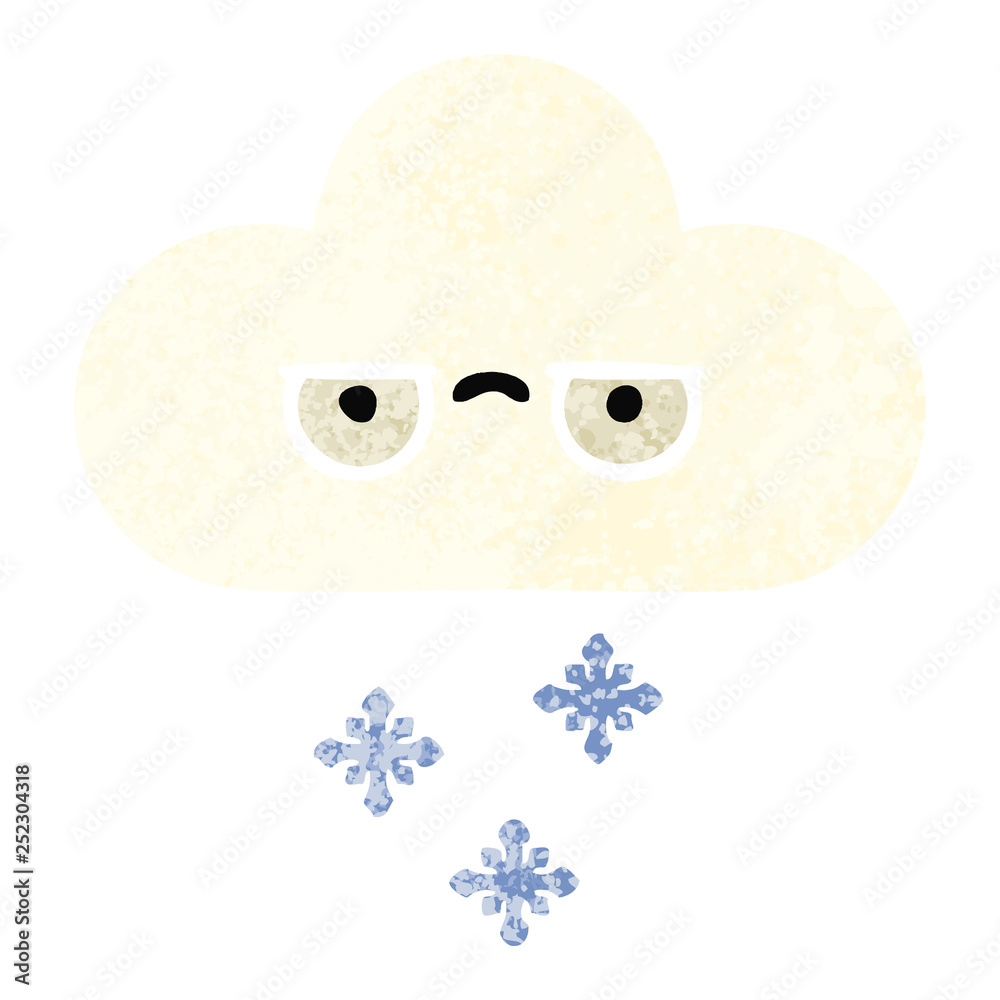 retro illustration style cartoon snow cloud retro illustration style cartoon snow cloud