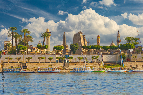 River Nile Luxor Egypt, Beautiful yellow sunny background photo