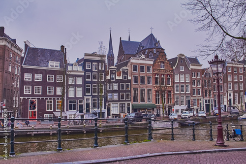 Amsterdam city scape in January with canals