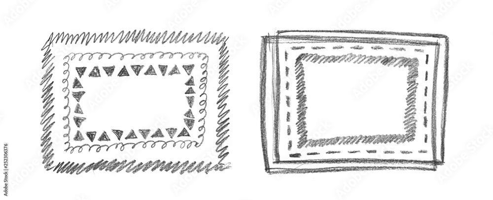 Hand Drawn Raster Frames Collection Isolated on White Hand Drawn Raster Frames Collection Isolated on White